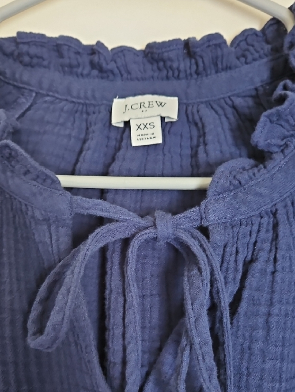 J. Crew Navy Ruffle Tie-Neck Tunic Top - Picture 4 of 7